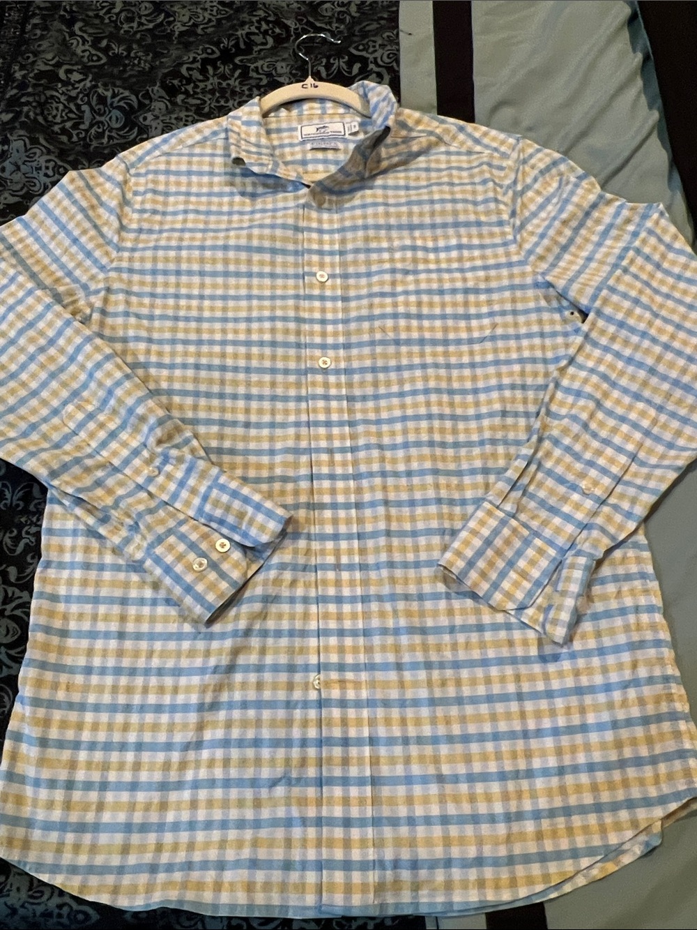 Southern Tide Blue and Cream Plaid Dress Shirt